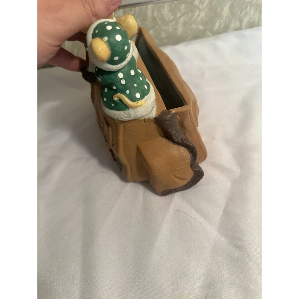 Ceramic CHRISTMAS Mail Bag Mice Mail And Card Holder - Hand Painted VINTAGE